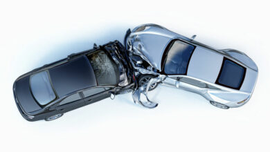 Two cars crashed in accident. Viewed from the top.
