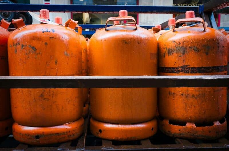 Orange gas cylinders