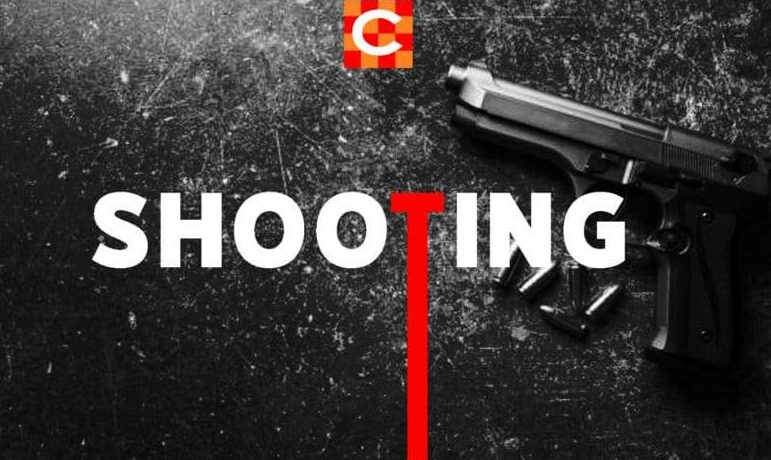 Stock image of a firearm and the word shooting
