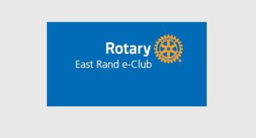 Blue background with the Rotary gear emblem and words written in white, Rotary East Rand e-Club.