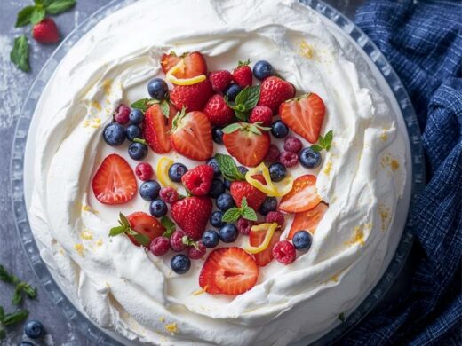 Strawberry and lemon cream pavlova