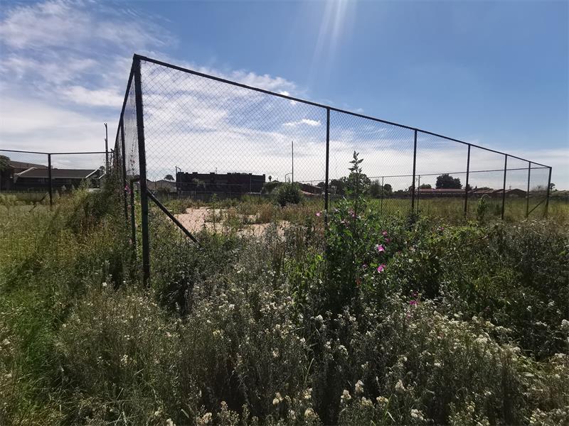 The tennis, netball and basketball courts are covered by thick vegetation and overgrown grass.