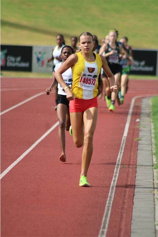 Photos of Chelsea van Dyk in Benoni Northerns Athletic Club colours at the first CGA track and field league meeting at Germiston Stadium.