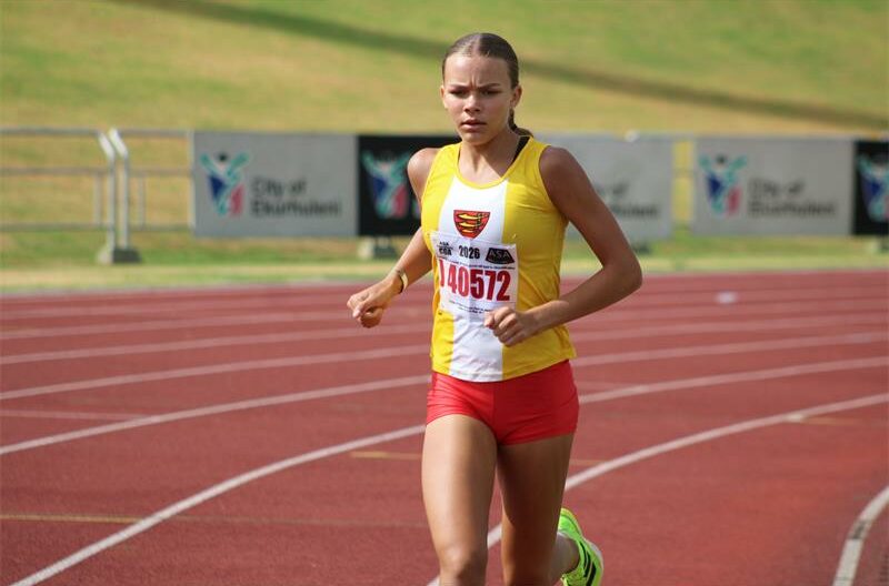 Photos of Chelsea van Dyk in Benoni Northerns Athletic Club colours at the first CGA track and field league meeting at Germiston Stadium.