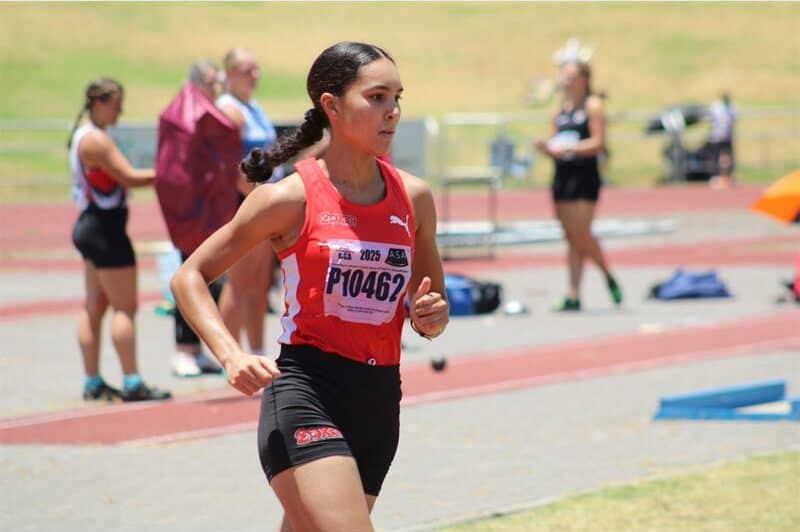 Photos of Benoni Harriers AC runners at the first CGA open track and field league meeting at Germiston Stadium.