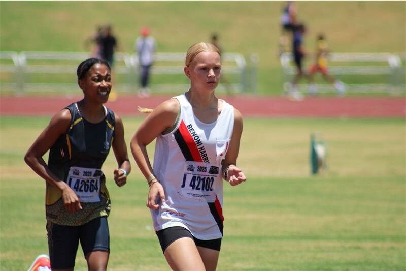 Photos of Benoni Harriers AC runners at the first CGA open track and field league meeting at Germiston Stadium.
