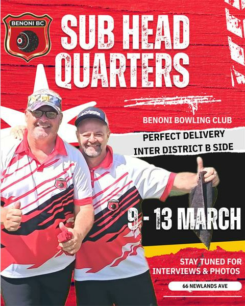 The Edenvale Bowling Club will serve as the main headquarters and Benoni Bowling Club (BBC), Lake Club Benoni and Northmead Bowling Club as the sub-headquarters