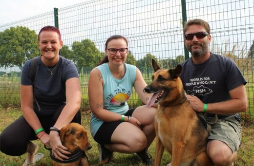 Three people and dogs