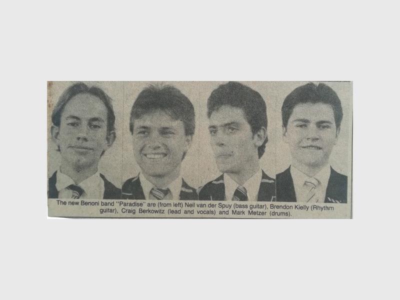 A newspaper clipping of four school boys from Benoni High in uniform.