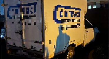 Pixilated photo of a white delivery vehicle