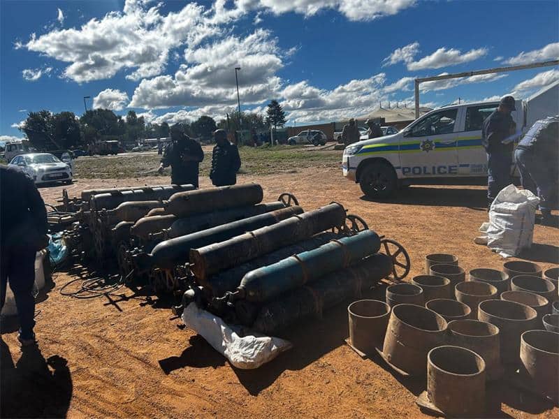 Stacked illegal mining implements 