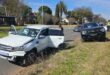 Collision damaged vehicle standing on the side of the road