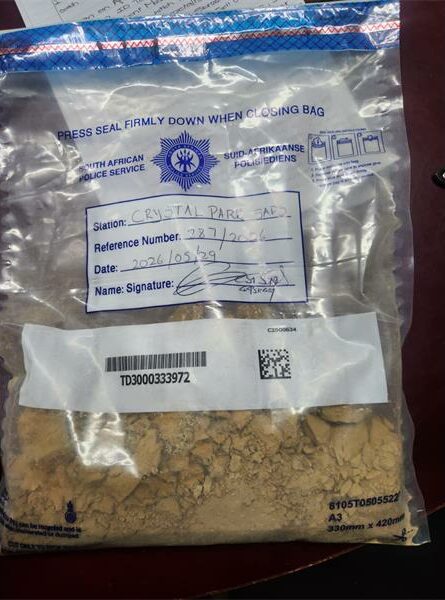 A SAPS evidence bag containing sand believed to be taken in illegal mining.