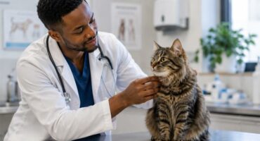 Vet tending to a cat