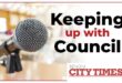 Image of a microphone with the words Keeping up with council