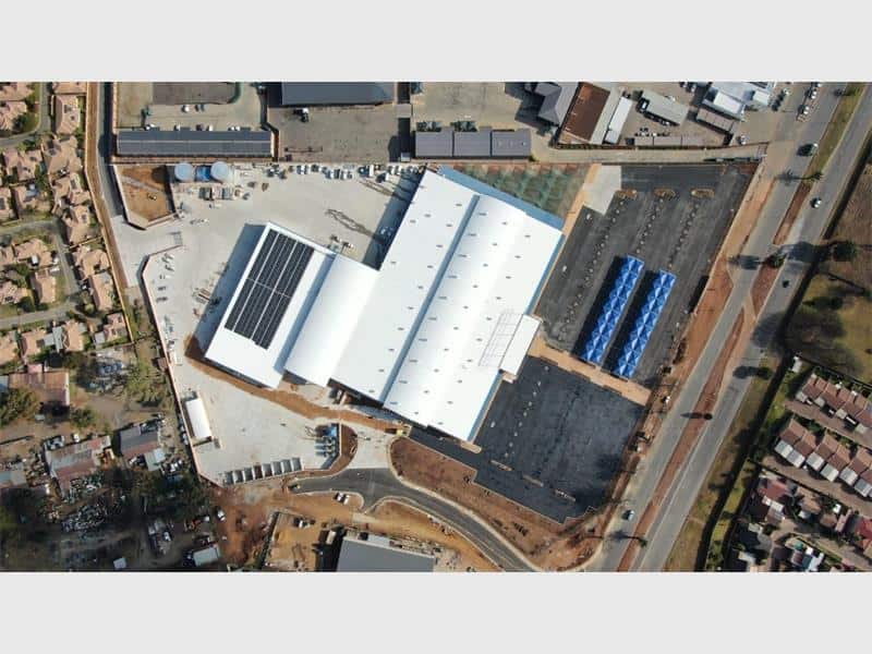 An aerial view of a vast new development for a hardware store.