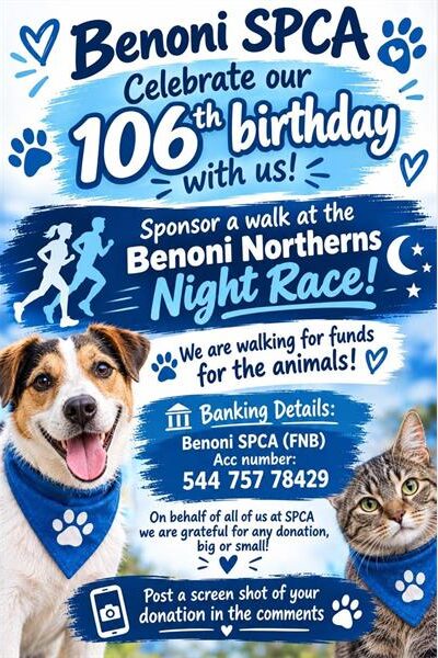Blue and white poster featuring a dog and cat