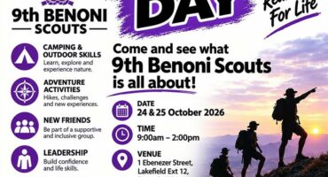 Poster with purple and black writing