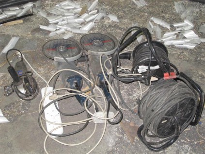 Tools confiscated by police included three grinders and a cable stripper machine.