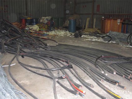 The stolen copper cables, worth R1.4-million, were found on the premises of a scrap metal company in Vulcania.