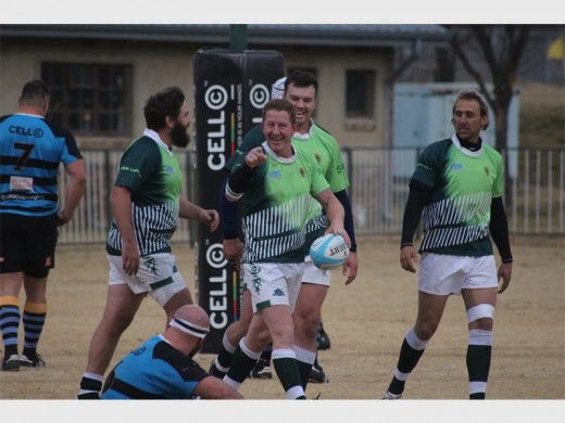 Shaun Botes expresses his joy with his Brakpan teammates after scoring a try against Springs, in a dominant first half, at Bosman Stadium, on Saturday.