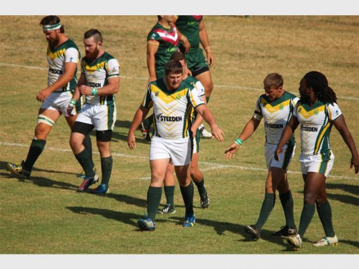 The South African Rhinos after scoring their first of three tries in their 40-12 defeat by Lebanon, on Sunday.