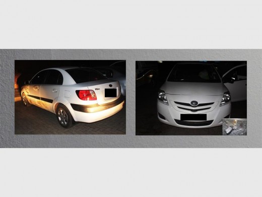 The two recovered vehicles with the firearm (inset).
