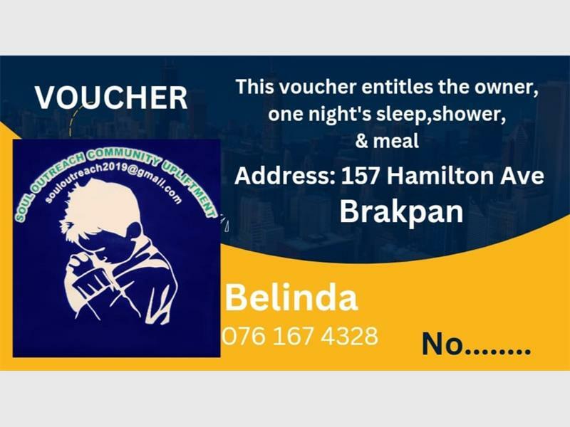 Buy a voucher for a homeless person Brakpan Herald