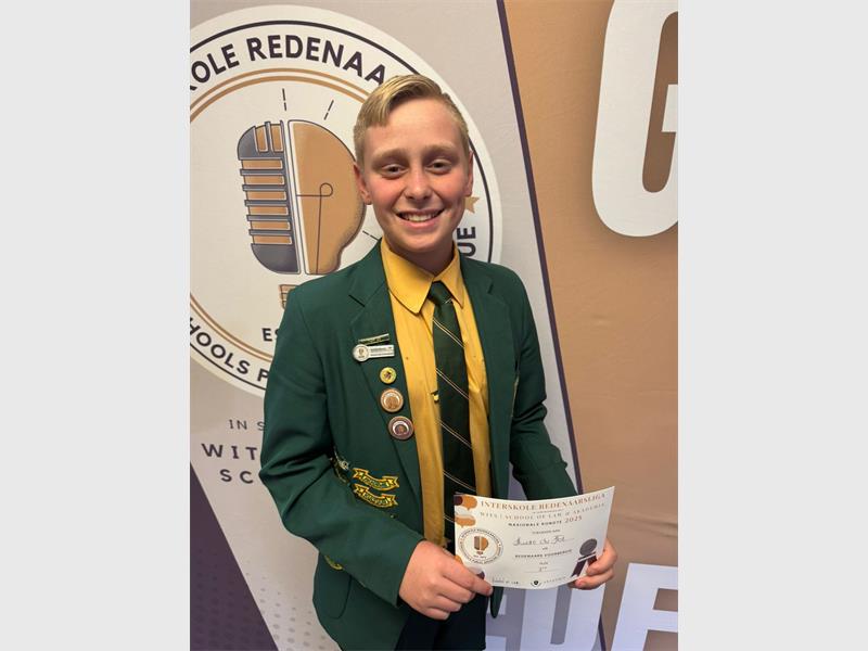 Die Graad Vyf leerder het 'n tweede plek in sy ouderdomsklas losgepraat.