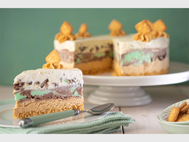 This easy, creamy, and minty ice cream cake is perfect for a fun, kid-friendly Christmas dessert that requires no baking.