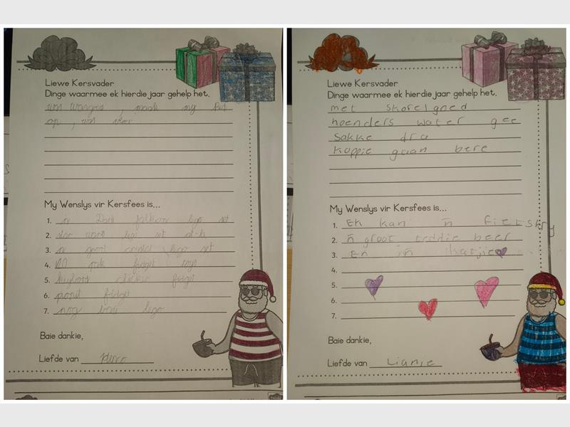 Die leerders van Sonneveld Akademie grondslagfase het vroeg in Desember briewe aan Kersfeesvader geskryf. Hierby is ’n paar van die briefies wat die oog gevang het voordat dit gepos is.