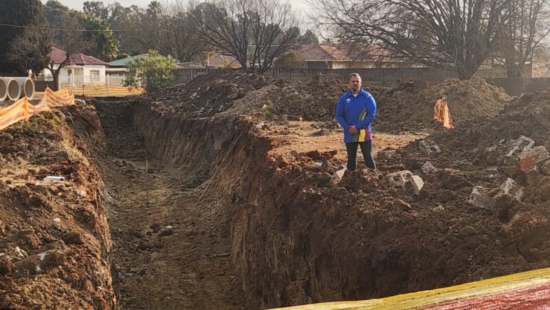 The stormwater infrastructure beneath the park is being replaced with modern concrete structures.