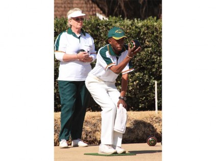 Simon Khuta concentrates on his next move in the Springs Old Boys Bowling Club Championships’ Singles Novice game against Brenda Cock.