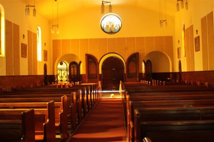 This church has beautiful wooden benches.