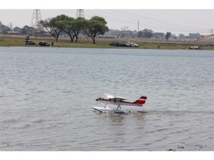 A radio controlled airplane ready for take-off.