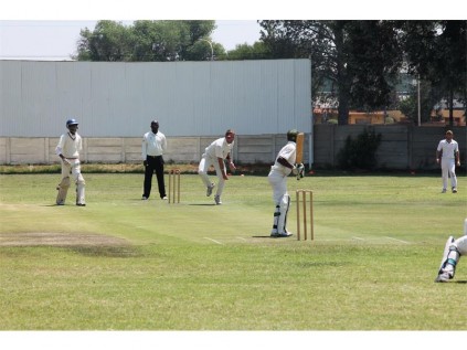 Springs Old Boys' Cricket bowler Cameron Burns bowling a fast ball on Sunday.