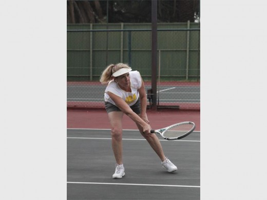 Michelle Kent in action at the Gary  Dickson Veteran Memorial Tennis Tournament was played on Saturday at the Selection Park Tennis Club.