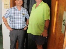 Ward Clr Dean Stone (left) express his disappointed with the elevator not working at Markville metro housing in Eleventh Street, CBD. Johan Enslin is the caretaker of the complex.