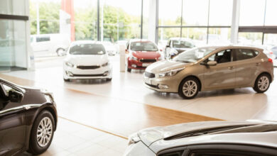 View of row new car at new car showroom