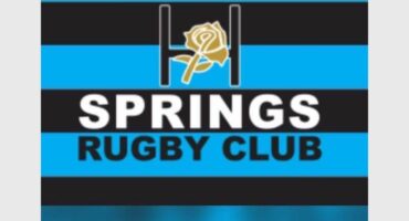 The springs rugby club logo on a blue and black background.