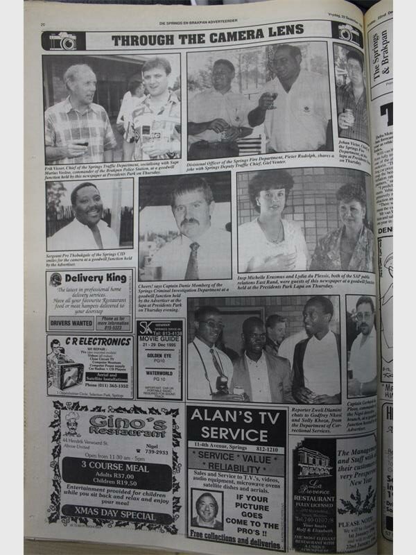 Go back in time. The December 22, 1995, Springs and Brakpan Advertiser was packed with local heroes, social bowls, and community legends. See the top stories.