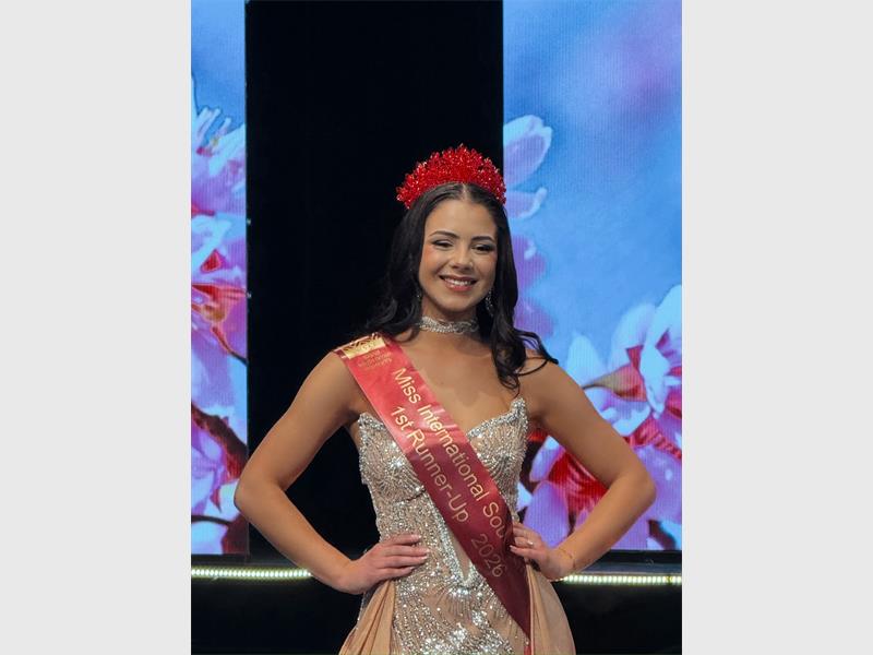 Bejandri Lourens has brought pride to Springs after securing the First Princess title at Miss International South Africa, an achievement she says has strengthened her confidence and resilience.