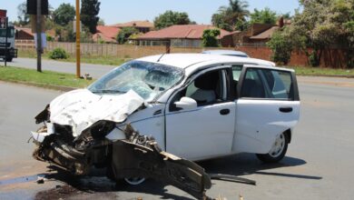 The light motor vehicle involved in the crash.