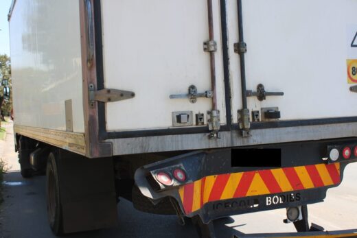A view of the delivery truck after the crash.