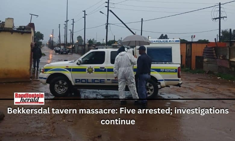 Police have arrested five suspects with illegal firearms as investigations continue into the deadly Bekkersdal tavern shooting.