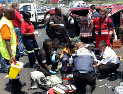 Paramedics on the scene of the accident on the N1. Photograph: Netcare 911