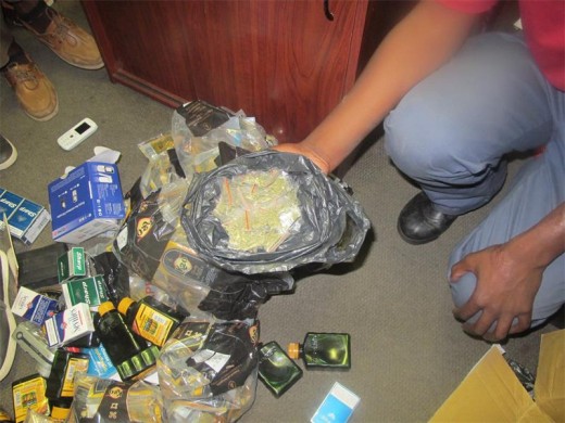 ALL the illegal goods found in the store room of Prince Hair Salon on West Street. (Photograph: Kempton SAPS)