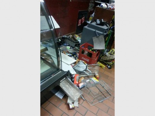 THREE robbers fled with an undisclosed amount of cash after bombing the safe of a petrol station in Pongola River Drive. (Pic: Norkem Park SAPS)