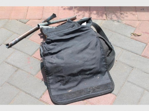THE suspect's bag containing the metal pipes he allegedly stole from the home.