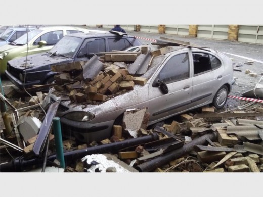 AND it all came tumbling down: this Renault was damaged beyond repair after last night's explosion. Photo: provided